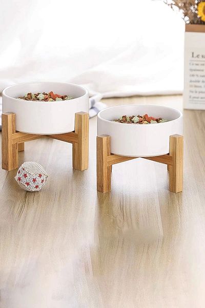 MatGo Paw Pine Tree Cat Dog Nutrition Food Water Bowl with Ceramic Bowl 500ml Volume Non-Slip Anti-Tipping Set of 2