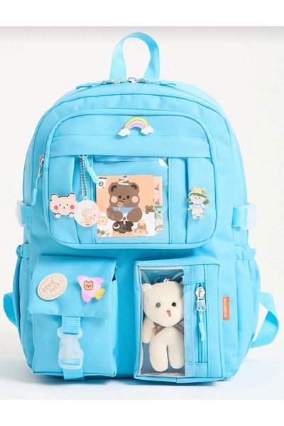 PRİYA JEWELERY Korean Style School Bag Girls and Boys Backpack with Accessories