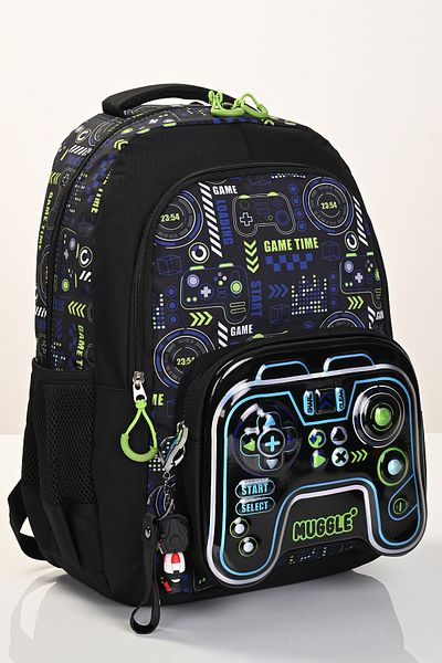 MUGGLE 5898 Boy's Game Console Patterned 3-Piece School Set (Backpack, Lunchbox, Pen