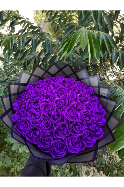 BUKET DÜNYASI 41 Li Led Işıklı Solmayan Gül MOR Gül Dışı Siyah Isteme, Söz, N...