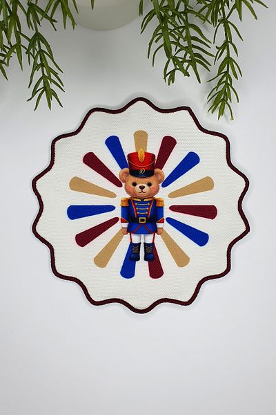 decofav Toy Soldier Bear Design Embroidery Edge Fabric Cocktail Napkin 1 Piece