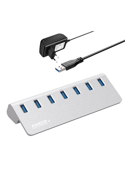 FİDECO USB Hub With 7 USB 3.0 Ports, FIDECO, Type-C, Multiport Adapter, 350mb/s, PC/Outlet Power, 5 Gbps