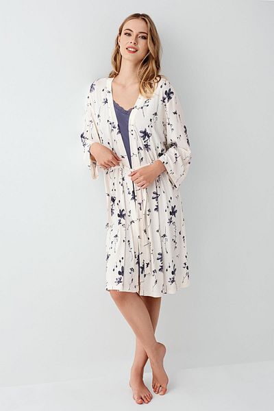 Arnetta Women's Nightgown Dressing Gown Set, Patterned Dressing Gown, Solid Nightgown, 50% Modal 50% Cotton