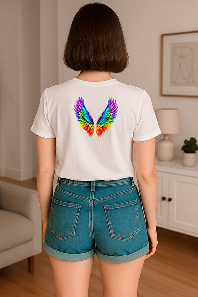 HUBERYWEAR Дамска тениска с принт с крила, свободна кройка - HUBERY