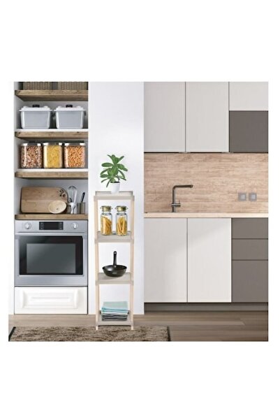 BREZIUM Etajera cu 4 rafuri din lemn/plastic, 25x26x100cm,