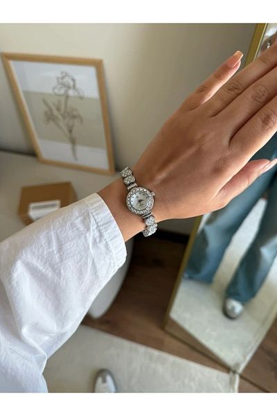 RoseandRoses Shrix Stylish Women's Wristwatch with Stone Silver (White Dial)
