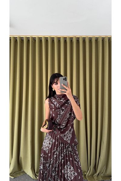 HAZELANNA Patterned Asymmetrical Satin Blouse