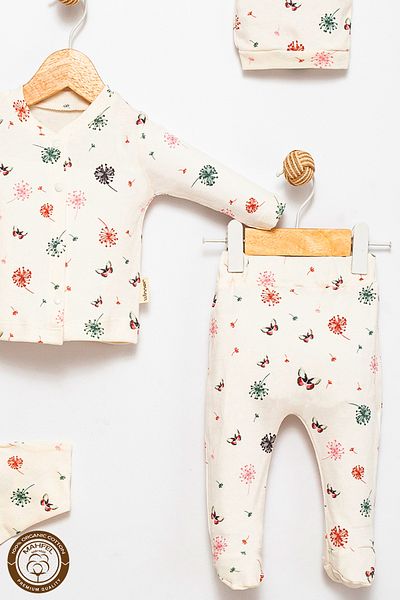 MAHFEL 100% Cotton Organic Chicory Printed Newborn Hospital Discharge Set 5 Pieces