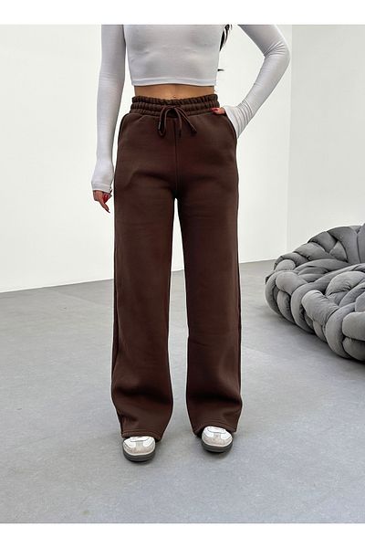 veres Sorane Brown Winter Sweatpants with Fleece Inside