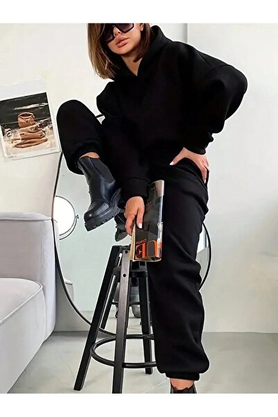 darkopia Σετ αθλητικών φούτερ Unisex Ανδρικά Γυναικεία χωρίς στάμπα Basic Printed Oversize 3 Thread Hooded