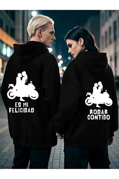 macklin Dear or Friend Couple Combination Motorcycle Enthusiasts Back Printed Hooded Sweatshirt Set of 2