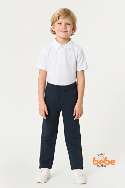 Trend Bebe Butik Ribanalı Bel %100 Pamuk Penye Kumaş, Okul Pantolonu Erkek Çocuk Okul Eşofmanı Rahat ve Şık Lacivert