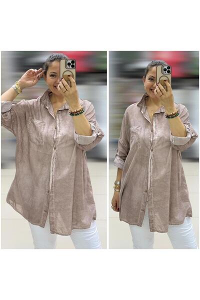 Butik İtalyan Taşlanmış Pamuklu Coton Gömlek - VİZON