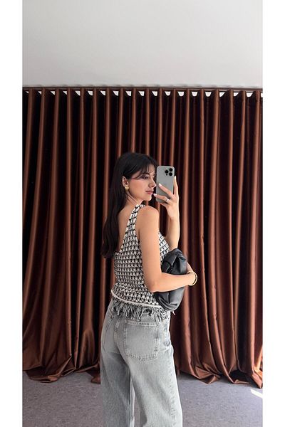 HAZELANNA Black-White Knitted Patterned Knitwear