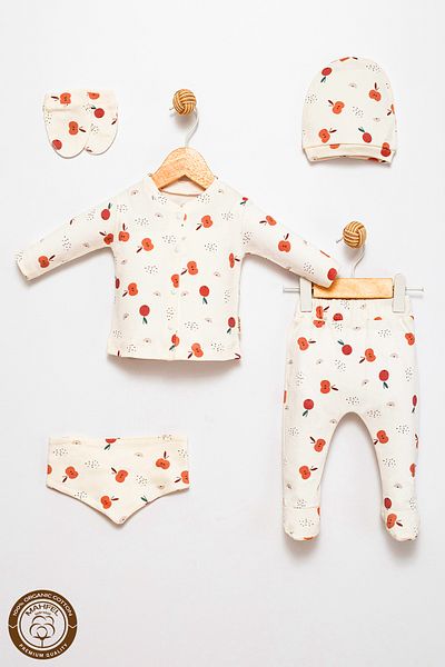 MAHFEL 100% Cotton Organic Fruit Printed Newborn Hospital Discharge Set 5 Pieces