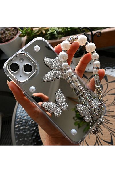 Go Aksesuar iPhone 15 - 14 - 13 Compatible Mirrored Charm Butterfly Model Silicone Case