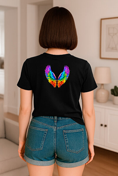 HUBERYWEAR Дамска тениска с принт с крила, свободна кройка - HUBERY