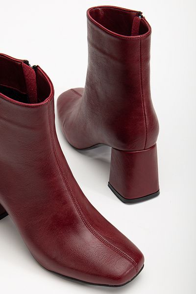 halabi moda Women's Burgundy Square Toe Short Ankle Boots