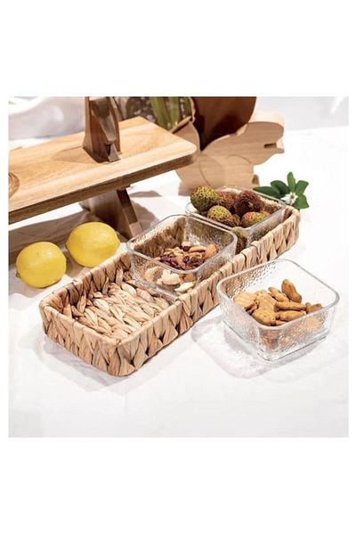 BREZIUM Set of 3 glass bowls with support,