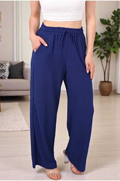 CENSEY بنطلون بلازو نسائي من قماش بوروميك - خصر مطاطي، أرجل واسعة، قصة مريحة