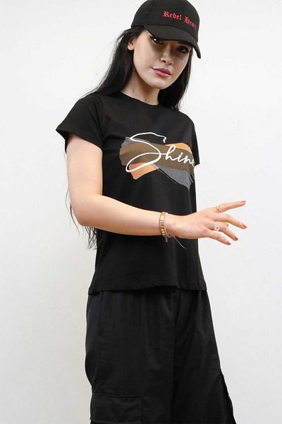 Skygo Fashion Line Shine Printed T-shirt Black