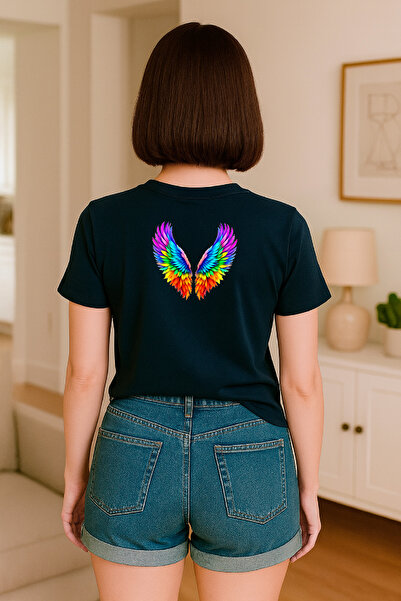 HUBERYWEAR Дамска тениска с принт с крила, свободна кройка - HUBERY