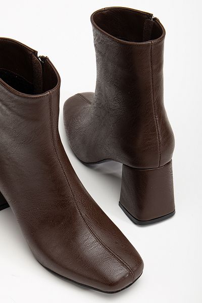 halabi moda Women's Bitter Brown Square Toe Short Ankle Boots