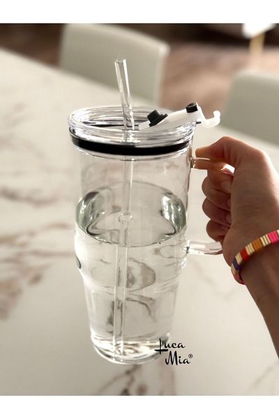 Luca Mia Laletta Classic Mica Lid Glass Thermos/Cup with Glass Straw 1200 ml