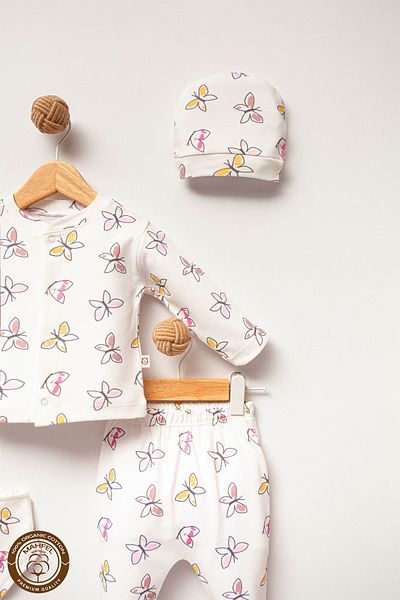 MAHFEL 100% Cotton Organic Butterfly Printed Newborn Hospital Discharge Set 5 Pieces