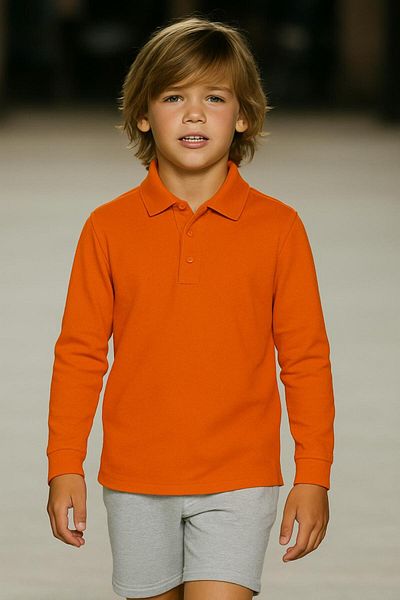 BAGİSTA BUTİK Unisex Children's Solid Color Polo Neck Long Sleeve School T-Shirt