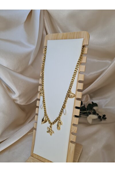 ZEYM COLLECTION Altın Renk Çelik Deniz Temalı Charm Kolye – Deniz Yıldızı, At...