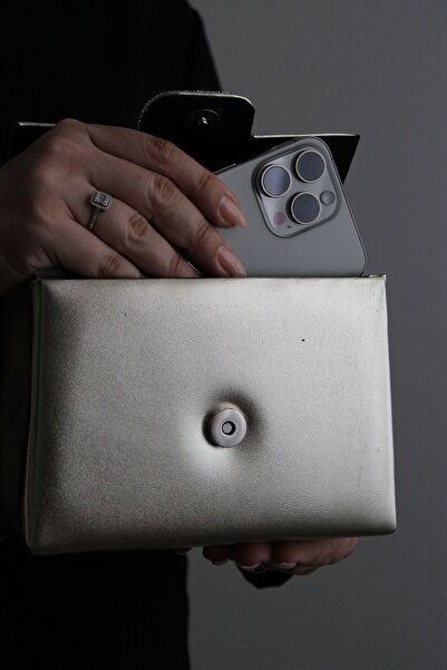 Mimoza Women's Gold Shiny Gold Evening Dress Bag - Evening Dress Bag with Crystal Stone Buckle