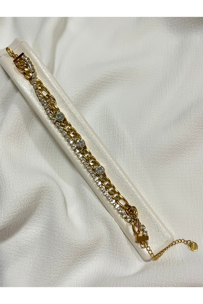 Çelik Lucky Store Zirkon Taşlı Çiftli Zincir Bileklik