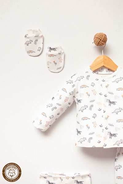 MAHFEL 100% Cotton Organic Kangaroo Printed Newborn Hospital Discharge Set 5 Pieces