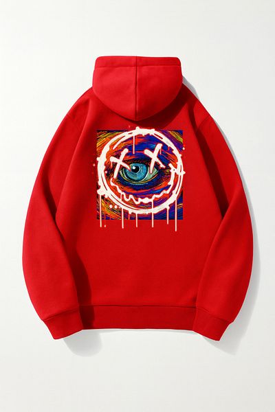 CLASSY.MODA Single Eyed Graffiti Face Patterned Hooded Sweatshirt