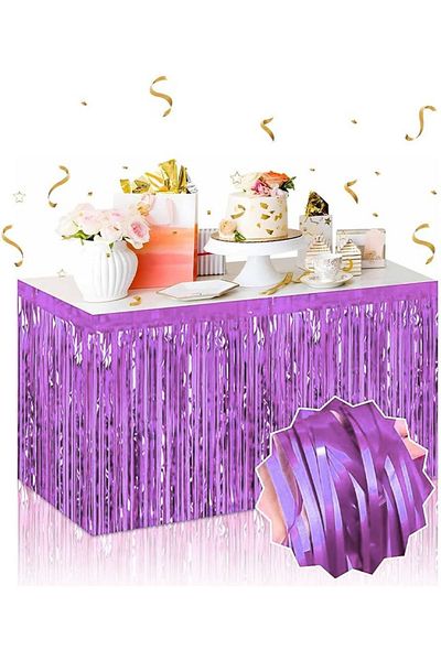 ReilaToys Self Adhesive Purple Metalized Tassel Table Skirt – 75 X 275 cm Party Decoration