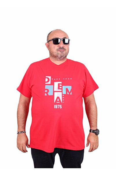 MocGrande تي شيرت رجالي ذو رقبة دائرية مقاس كبير Dream 25183 أحمر