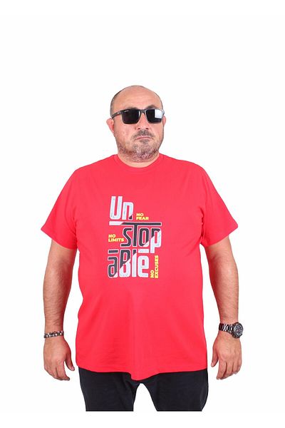 MocGrande Men's Plus Size Crew Neck T-Shirt Un Stop Able 25181 Red
