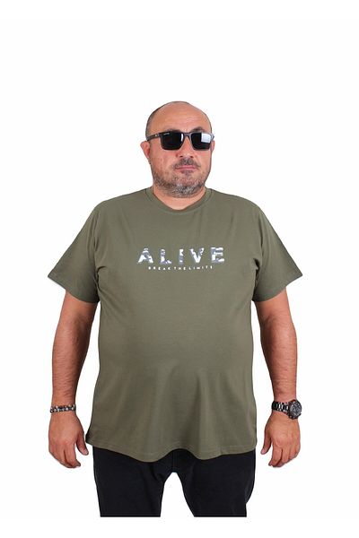 MocGrande Men's Plus Size Crew Neck T-Shirt Alive 25187 Khaki