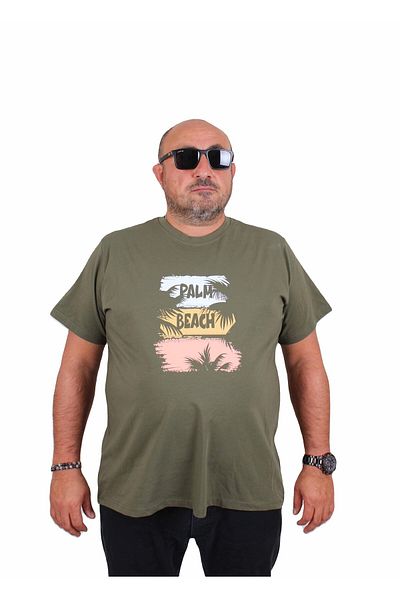 MocGrande Men's Plus Size Crew Neck T-Shirt Palm Beach 25188 Khaki