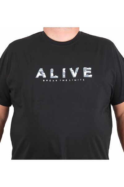 MocGrande Men's Plus Size Crew Neck T-Shirt Alive 25187 Black