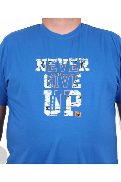 MocGrande Men's Large Size Crew Neck T-Shirt Never Give up 25182 Saks