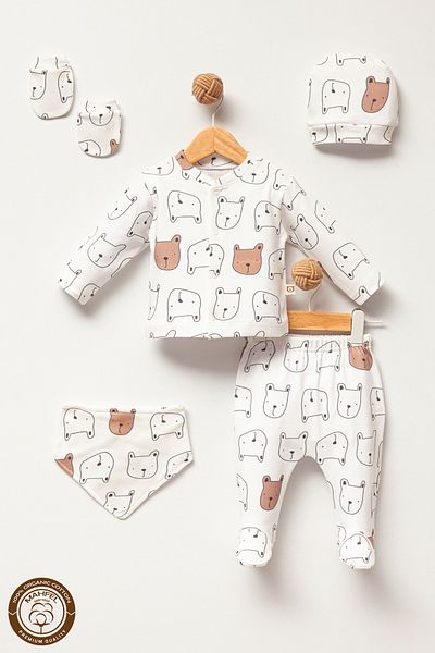 MAHFEL 100% Cotton Organic Dog Printed Newborn Hospital Discharge Set 5 Pieces