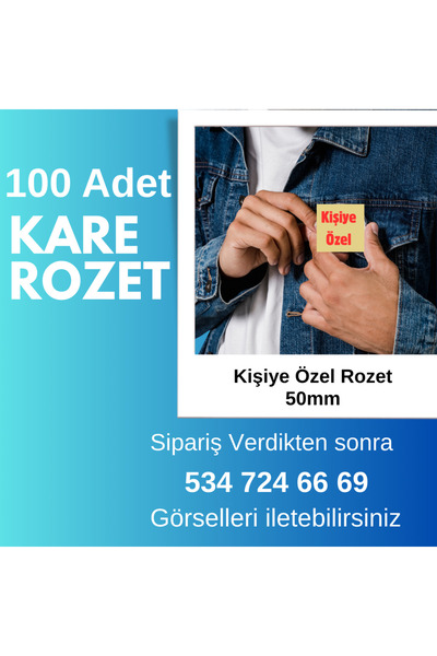 Tu&Se Candles Kişiye Özel Kare Rozet 50x50 mm – 100 Adet Set, İğneli Arka Yüz...