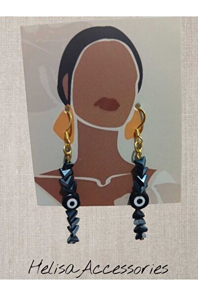 HELİSA ACCESSORİES Crystal Stone and Evil Eye Beaded Stylish Design Steel Ear...