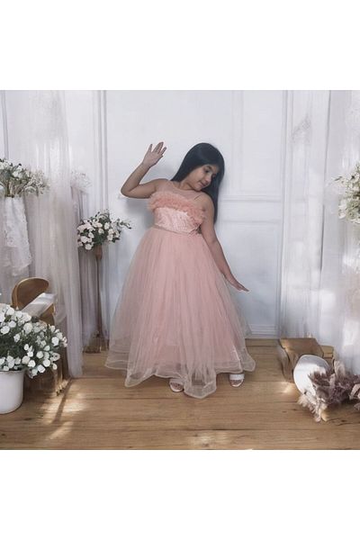 Ahsenimbebe Roba Ruffle Paillettes Long Children's Evening Dress