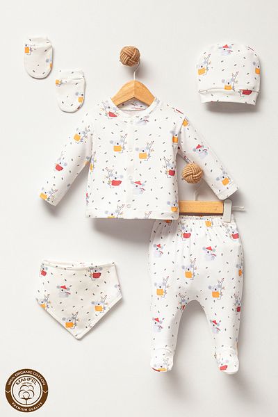 MAHFEL 100% Cotton Organic Koala Printed Newborn Hospital Discharge Set 5 Pieces