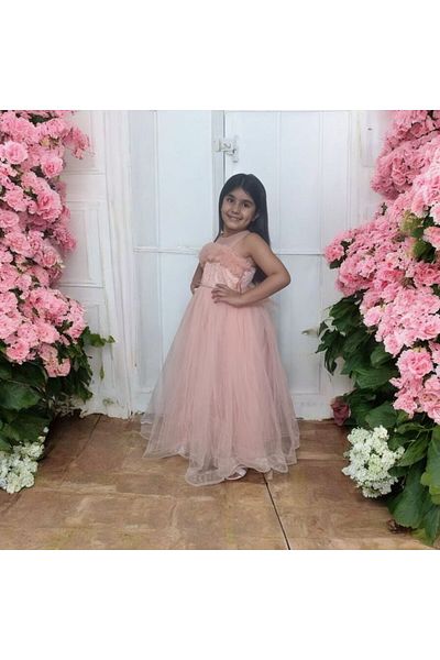 Ahsenimbebe Roba Ruffle Paillettes Long Children's Evening Dress