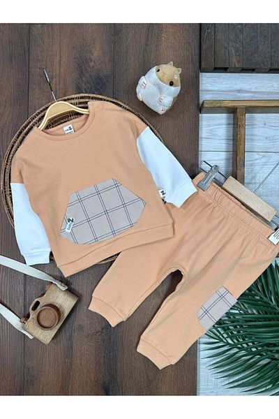 Kids Kingdom Cotton Kangaroo Pocket Plaid Detailed 2-Piece Baby Boy Set