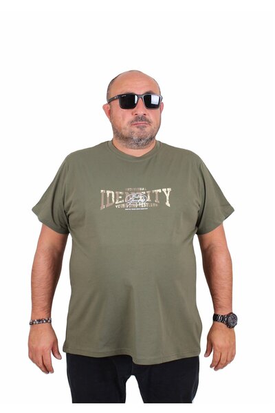 MocGrande Tricou pentru bărbați de mărime mare cu gâtul O Identity 25189 KHAKI